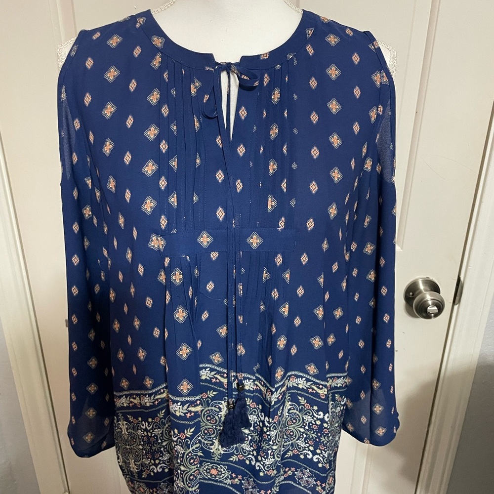 The Limited Blue Blouse with Tie Front